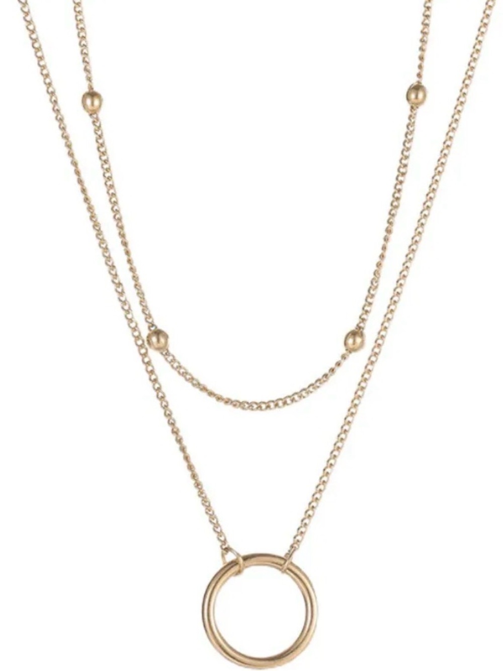 Gold PVD Stainless Steel Layered Circle Pendant Necklace